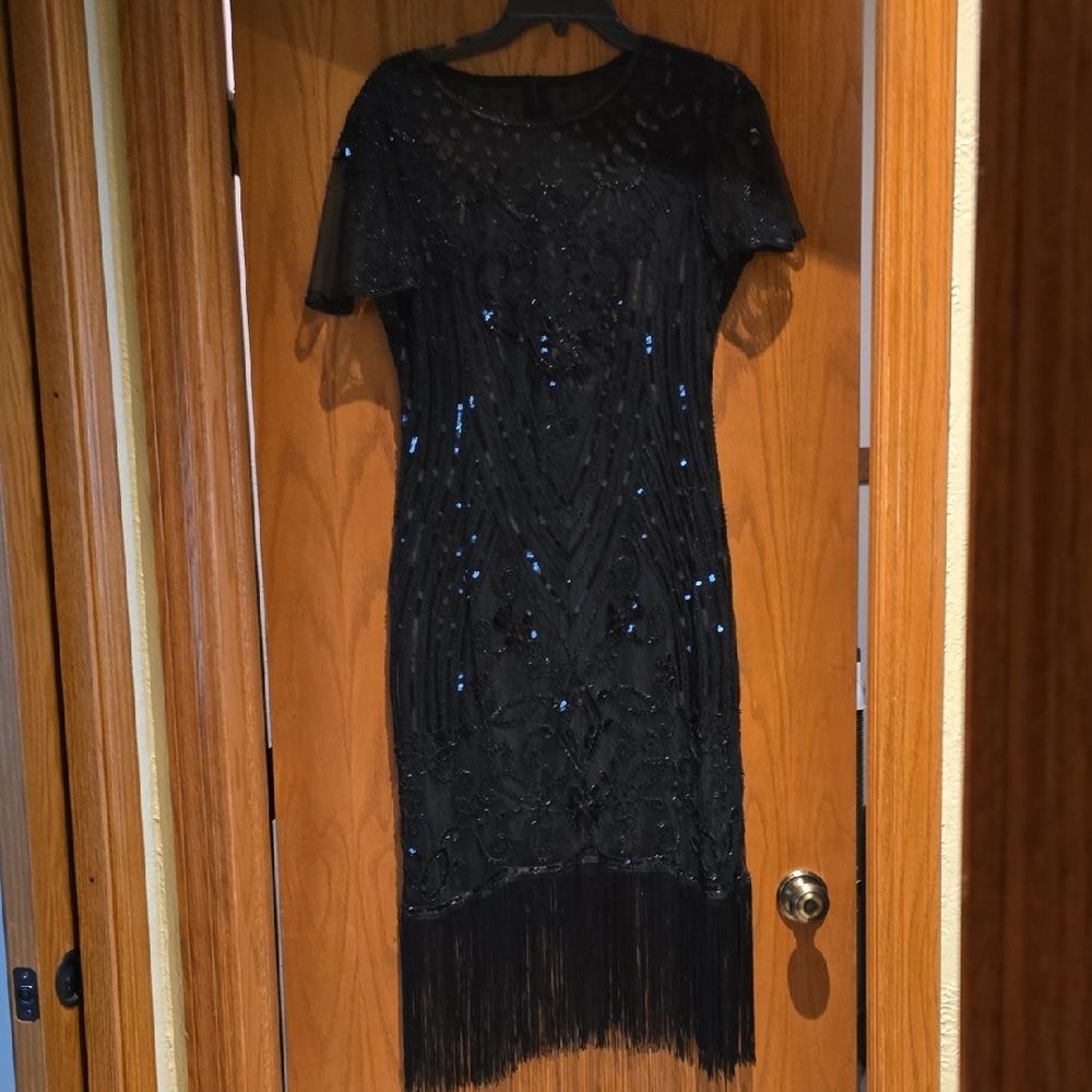 Chic Black Fringe Midi Dress